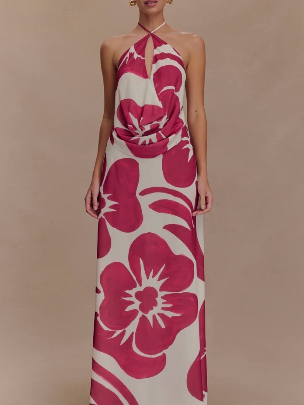 Meshki Ivory Maxi Dress with Fuchsia Floral Print
